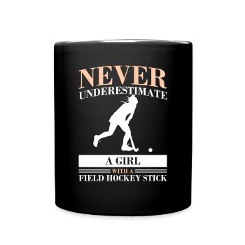 Fille avec un bâton de hockey sur gazon défenseur marquant pl - Mug uni - noir - Devant