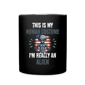 UFO Alien Costume Party Gift USA Flag Alien - Full Colour Mug - black - Front