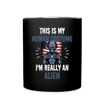 USA Flag Alien Gift America Alien - Full Colour Mug - black - Front