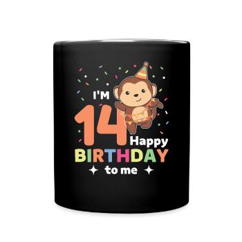 Affe zum 14. Geburtstag für Kinder vierzehn Jahre - Tasse einfarbig - Schwarz - Vorne