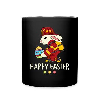 Firefighter Easter Bunny Fireman Egg Happy Easter - Full Colour Mug - black - Front