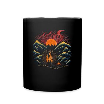 Retro Wandern Camping Berge Sonnenuntergang - Tasse einfarbig - Schwarz - Vorne