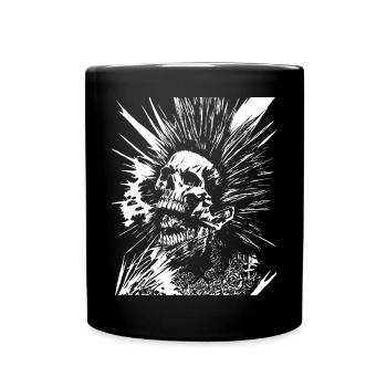 Horror Fan Totenkopf mit Irokesenschnitt Verrückter Punkrocker Wortspiel - Tasse einfarbig - Schwarz - Vorne