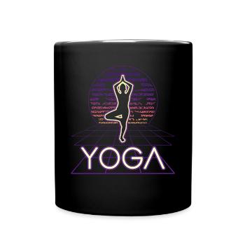 Yoga Vaporwave Lotusblüte Baumhaltung - Tasse einfarbig - Schwarz - Vorne