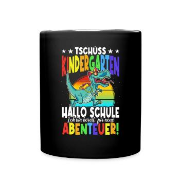 Dinosaurier Schulkind Einschulung Schulstart - Tasse einfarbig - Schwarz - Vorne