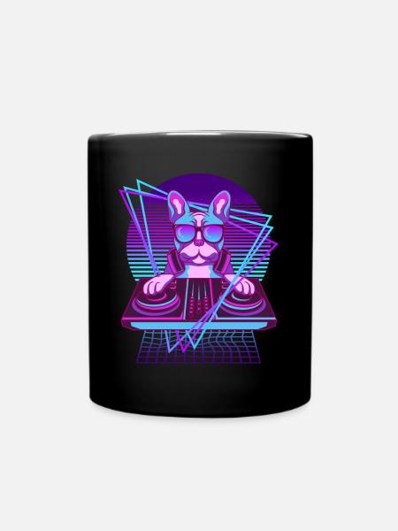 Vaporwave Bulldog DJ Pult Französische Bulldogge - Tasse einfarbig - Schwarz