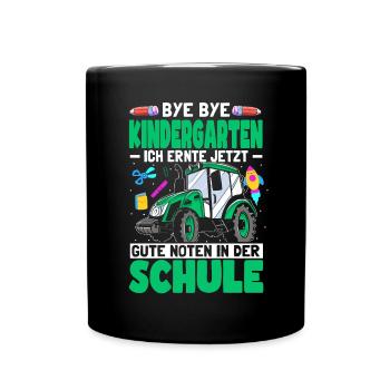 Traktor Einschulung Schulkind Schulanfang - Tasse einfarbig - Schwarz - Vorne