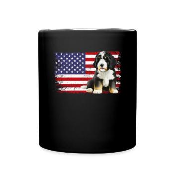 bernedoodle American flag - Full Colour Mug - black - Front