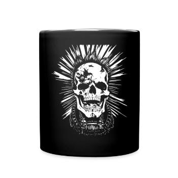 Horror Fan Totenkopf mit Irokesenschnitt Verrückter Punkrocker Wortspiel - Tasse einfarbig - Schwarz - Vorne