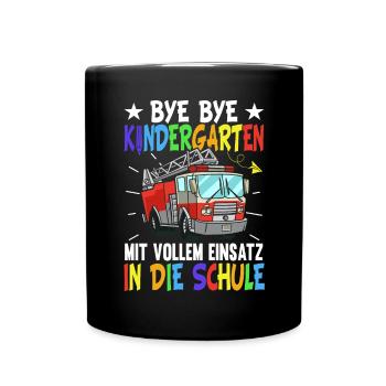 Feuerwehr Einschulung Jungen Schulkind - Tasse einfarbig - Schwarz - Vorne