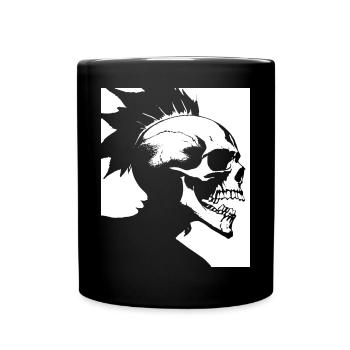 Horror Fan Totenkopf mit Irokesenschnitt Verrückter Punkrocker Wortspiel - Tasse einfarbig - Schwarz - Vorne