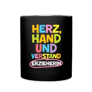 Kindergärtnerin Abschied Herz Hand & Verstand - Tasse einfarbig - Schwarz - Vorne
