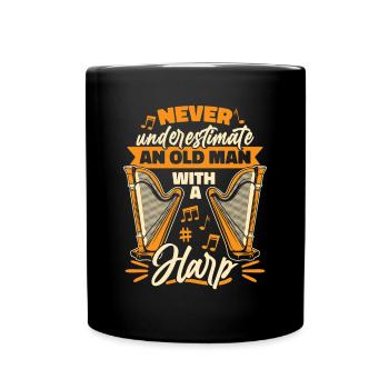 Ne sous-estimez jamais un vieil homme avec Harpe Harfe - Mug uni - noir - Devant