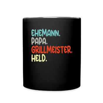 Ehemann Papa Grillmeister Held Vaterschaft - Tasse einfarbig - Schwarz - Vorne