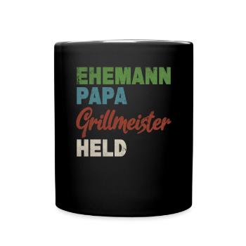 Vintage Vater Ehemann Papa Grillmeister Held - Tasse einfarbig - Schwarz - Vorne