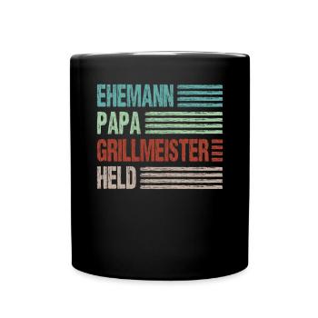 Ehemann Papa Grillmeister Held Vaterschaft - Tasse einfarbig - Schwarz - Vorne