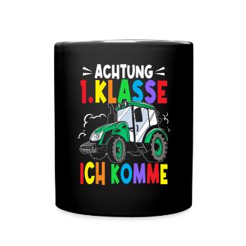Traktor Erstklässler Schulkind Schultüte - Tasse einfarbig - Schwarz - Vorne