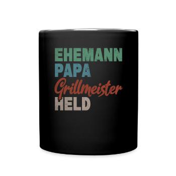 Ehemann Papa Grillmeister Held Vaterschaft - Tasse einfarbig - Schwarz - Vorne