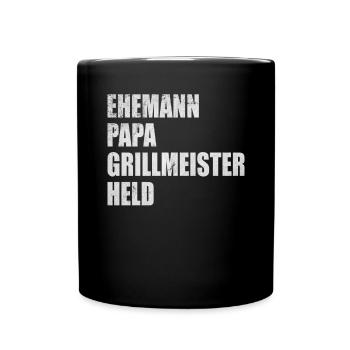 Ehemann Papa Grillmeister Held Väter - Tasse einfarbig - Schwarz - Vorne