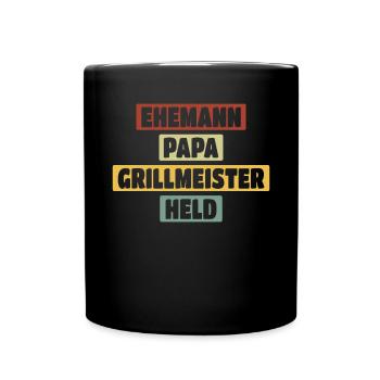 Ehemann Papa Grillmeister Held Vaterschaft - Tasse einfarbig - Schwarz - Vorne