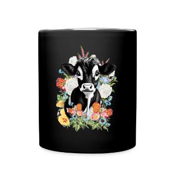 Kuh Blumen - Tasse einfarbig - Schwarz - Vorne