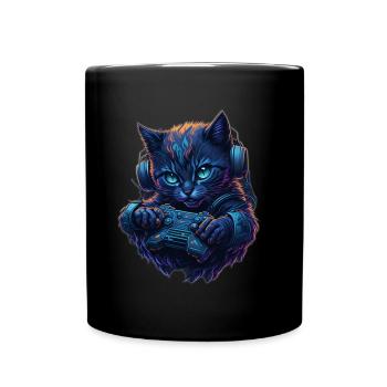 Gamer Katze - Tasse einfarbig - Schwarz - Vorne
