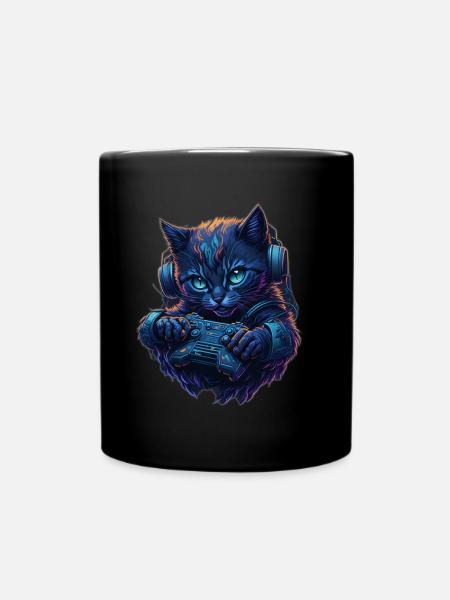 Gamer Katze - Tasse einfarbig - Schwarz