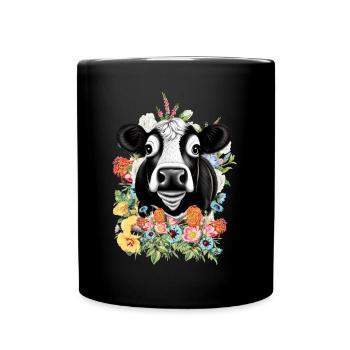 Kuh Blumen - Tasse einfarbig - Schwarz - Vorne