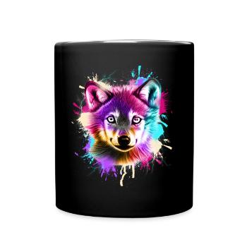 Kleiner Wolf Bunt - Tasse einfarbig - Schwarz - Vorne