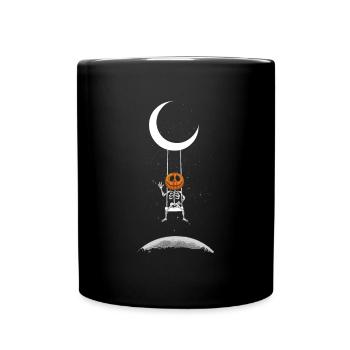 Kürbis Skelett auf Mond Schaukel Halloween Kostüm - Tasse einfarbig - Schwarz - Vorne