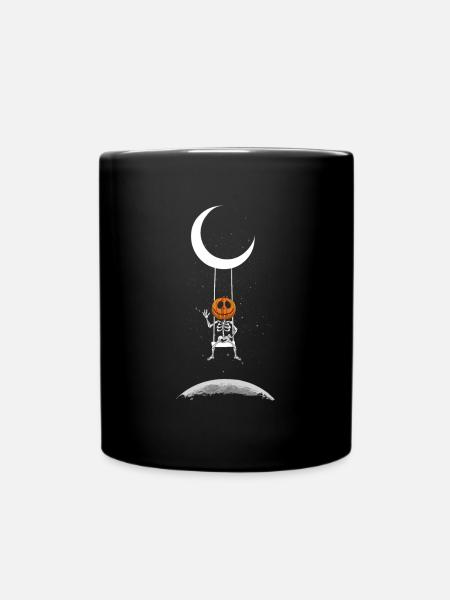 Kürbis Skelett auf Mond Schaukel Halloween Kostüm - Tasse einfarbig - Schwarz