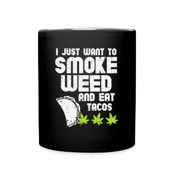 Fumer Weed Manger Tacos Drôle Cinco De Mayo Cannabis - Mug uni - noir - Devant