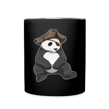 Panda Pirat Piratenhut - Tasse einfarbig - Schwarz - Vorne