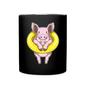 Schwein Schwimmen Schwimmring Sommer - Tasse einfarbig - Schwarz - Vorne