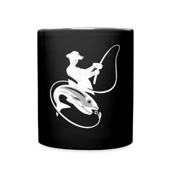 Fischer Angler angeln Fisch fangen Geschenkidee - Tasse einfarbig - Schwarz - Vorne