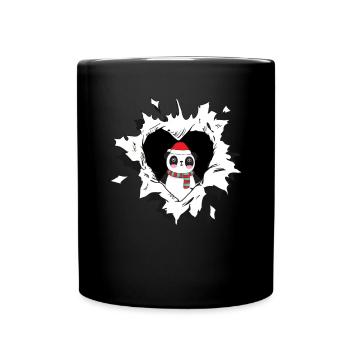 Panda with Santa hat looks out of torn - Full Colour Mug - black - Front