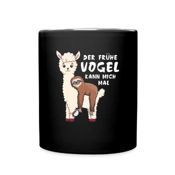 Faultier Der Frühe Vogel kann mich mal - Tasse einfarbig - Schwarz - Vorne