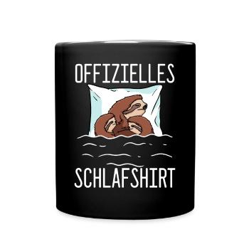 Offizielles Schlafshirt Faultier Schlafanzug - Tasse einfarbig - Schwarz - Vorne