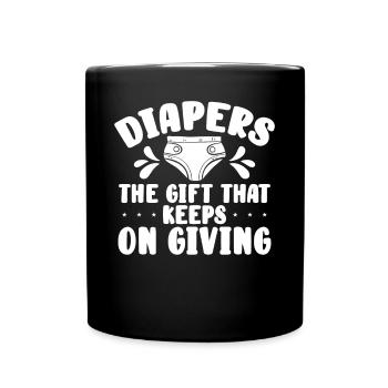 Windeln Das Geschenk, Das Immer Wieder - Tasse einfarbig - Schwarz - Vorne