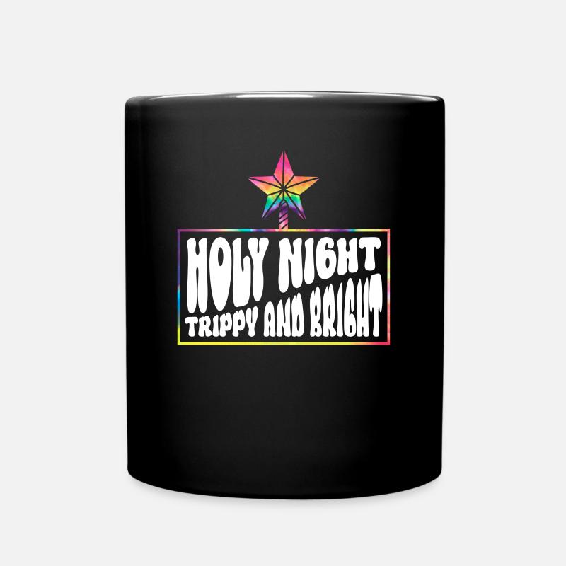 Holy Night Trippy and Bright - Hippie Christmas - Full Colour Mug - black