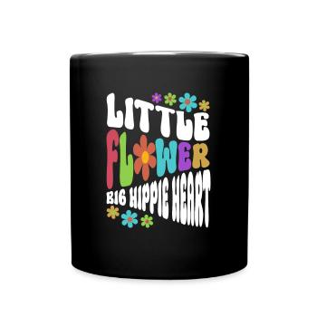 Kleine Blume - Großes Hippie Herz - Hippie Kostüm - Tasse einfarbig - Schwarz - Vorne