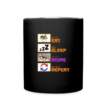 Manger Sommeil Anime Répéter - Mug uni - noir - Devant