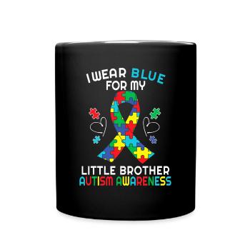 I Wear Blue For My Little Brother Autism Awareness - Full Colour Mug - black - Front