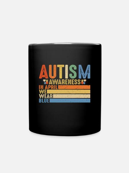 Retro IM APRIL TRAGEN WIR BLAU Puzzle Autismus Awarees - Tasse einfarbig - Schwarz