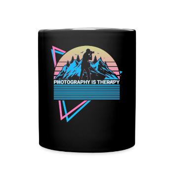 Photography is therapy photographer - Full Colour Mug - black - Front
