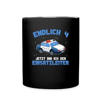 4. Geburtstag Junge Polizei Einsatzleiter - Tasse einfarbig - Schwarz - Vorne