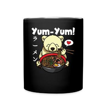 Yum Yum Japan Anime Ramen Noodle Polar Bear - Full Colour Mug - black - Front
