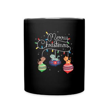 Merry Christmas Cute cat with Christmas decoration - Full Colour Mug - black - Front
