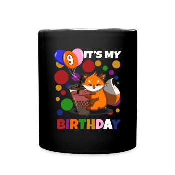 9th Birthday Fox - Full Colour Mug - black - Front