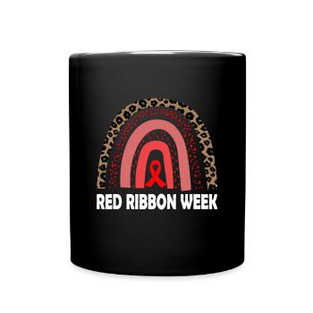 We Wear Red For Red Ribbon Week Awareness Leopard - Full Colour Mug - black - Front